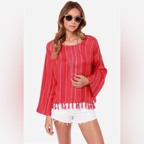 Billabong Red and White Striped Blouse - Picture 1 of 8